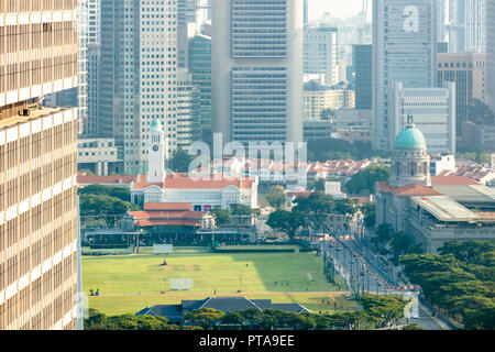 Singapore, August 18, 2018: Aerial view of National Gallery and Victoria Concert Hall at City Hall civil district Stock Photo