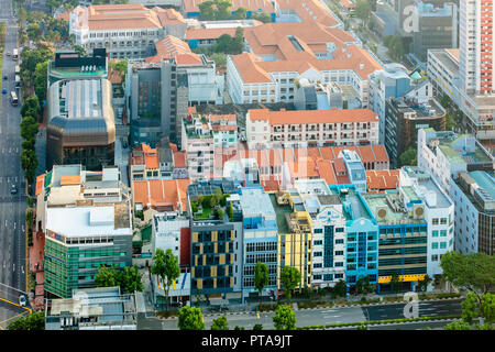 Singapore, August 18, 2018: Aerial view of Kampong Glam area shophouses, Arab Street Stock Photo