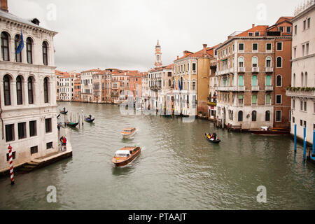 the busy main canal in Venice Italy with busy boat traffic Stock Photo