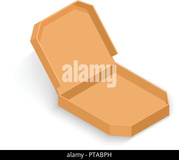 Realistic 3d isometric pizza cardboard box. Opened view. Stock Vector