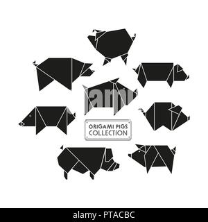 Origami pigs vector collection Stock Vector