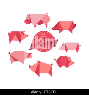 Origami pigs vector collection Stock Vector