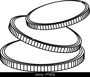 Coins, vector illustration, black and white Stock Vector