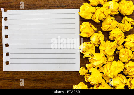 Design business Empty copy space text for Ad website promotion isolated Banner template. Blank Torn Notebook Page and Crumpled Sheets Color Paper on W Stock Photo