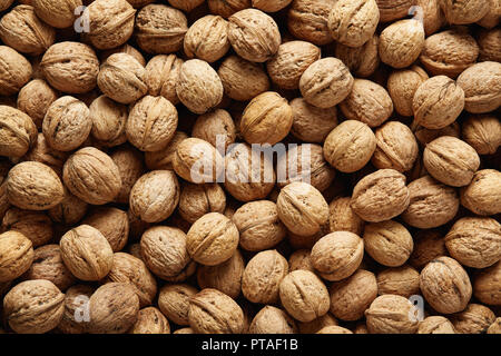 Fresh whole walnuts, filling the picture. Background of walnuts texture. Stock Photo
