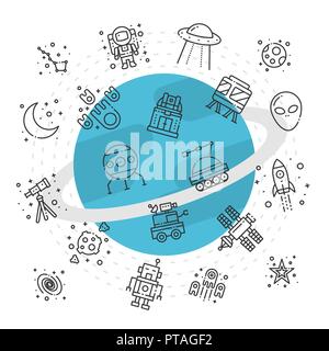 Planet with astronomy icon, isolated on white background Stock Vector