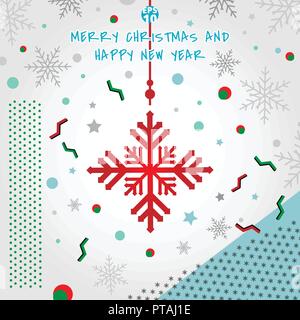 Abstract christmas elements geometric snowflakes in memphis style. you can use for print, cover, banner, card, brochure, poster, leaflet. Vector illus Stock Vector