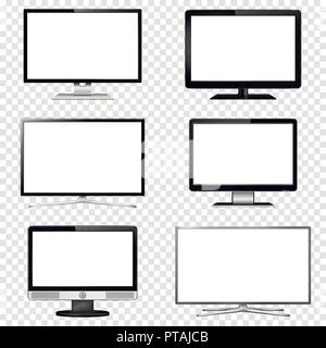 TV screen and computer monitor set isolated on transparent background Stock Vector