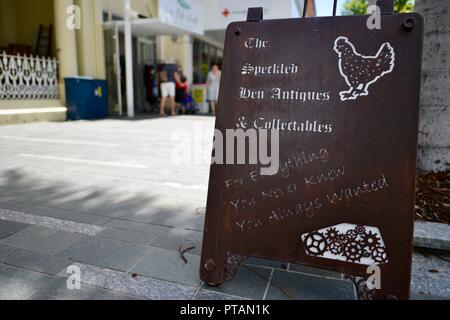 The speckled hen antiques and collectables sign, The Cotters market on Flinders Street, central business district of Townsville City QLD, Australia Stock Photo
