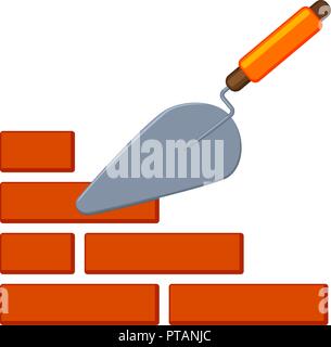 Colorful cartoon trowel on brick wall Stock Vector