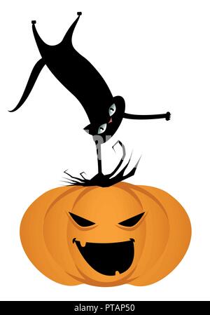 Black cat on a Halloween pumpkin. Vector Illustration. Isolated Stock Vector