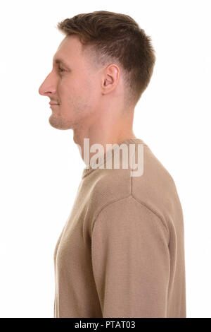 Handsome Caucasian man isolated against white background Stock Photo