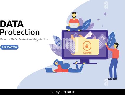 Data protection modern flat design concept. Protecting online data for a web page, coding, programming, application development. Stock Vector