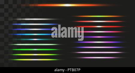 linear energy beams set. vector illustration of light trails. Stock Vector