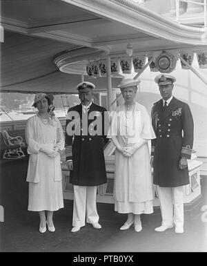 King George V, Queen Mary, the Duke and Duchess of York aboard 'HMY Victoria and Albert', 1935. Creator: Kirk & Sons of Cowes. Stock Photo