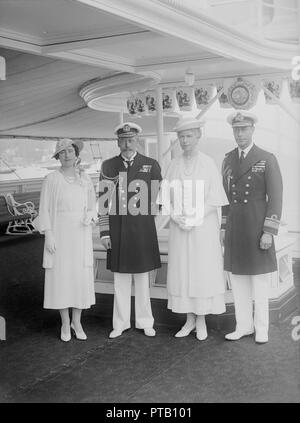 King George V, Queen Mary, the Duke and Duchess of York aboard the HMY Victoria and Albert, 1935. Creator: Kirk & Sons of Cowes. Stock Photo