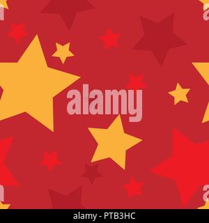 Seamless star pattern in red with gold, seasonal Christmas pattern, vector illustration Stock Vector