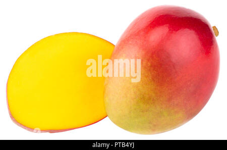 Two mangoes isolated on white background Clipping Path. Stock Photo