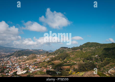 landscape aerial view over valley, hills and village - rural countryside of north Tenerife Stock Photo