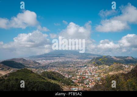 landscape aerial view over valley, hills and village - rural countryside of north Tenerife Stock Photo