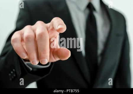 Closeup of businessman hand touching virtual screen. Stock Photo