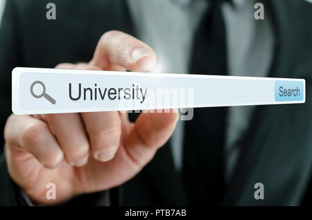 Word University written in search bar on virtual screen. Stock Photo