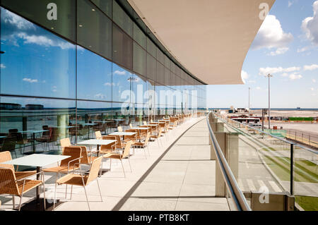 New terrace and exteriors waiting area of the new International Airport Terminal in Gibraltar Stock Photo