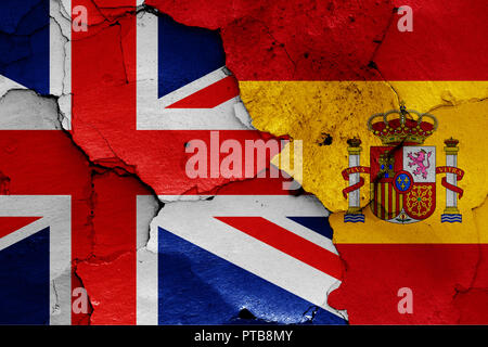 flags of Spain and UK painted on cracked wall Stock Photo - Alamy