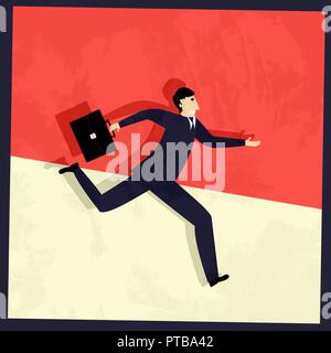 Business man running late, conceptual retro style vector graphic Stock Vector