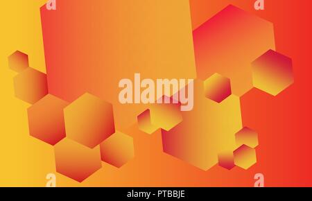 Fiery abstract background full of various hexagons Stock Vector