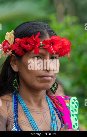 Central America, Panama, Gatun Lake. Embera Indian village. Stock Photo