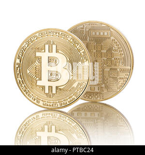 Bitcoin isolated on white background with reflection Stock Photo
