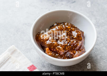 Homemade Organic Fig Jam in Small Ceramic Bowl / Marmalade. Organic Food. Stock Photo