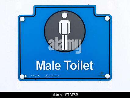 A Male Toilet sign for public conveniences at the beach access at West Runton, Norfolk, England, United Kingdom, Europe. Stock Photo