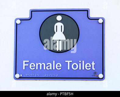 A Female Toilet sign for public conveniences at the beach access at West Runton, Norfolk, England, United Kingdom, Europe. Stock Photo