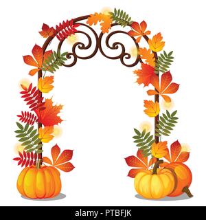 Forged metal arch for interior isolated on white background. Sketch for poster or invitation card for holiday of Golden autumn or Happy thanksgiving day. Archway. Vector cartoon close-up illustration. Stock Vector