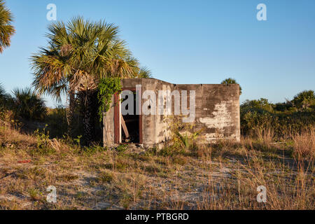 Abandoned concrete bunker on the grounds of the former United States military base Camp Murphy, now Jonathan Dickinson State Park, Florida Stock Photo