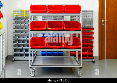 Shelves for inventory in garage and workshop Stock Photo