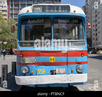 MONTEVIDEO, URUGUAY – OCTOBER 6, 2018: Trolley bus on exhibition, front view. Stock Photo