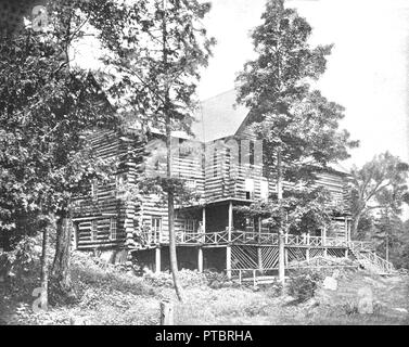 Old Log Cabin, Lake Placid, Adirondacks, New York State, USA, c1900.  Creator: Unknown. Stock Photo