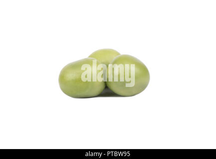 Three grain of green peas isolated on a white background Stock Photo