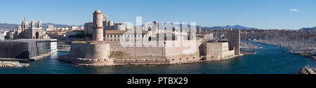 PANORAMIC VIEW OF 'LE VIEUX PORT' - MARSEILLE - FRANCE Stock Photo