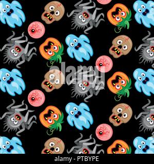 Halloween pattern with cartoon holiday candies on dark background. can be used like pattern for wrapping paper, textile, greeting cards and party invi Stock Vector