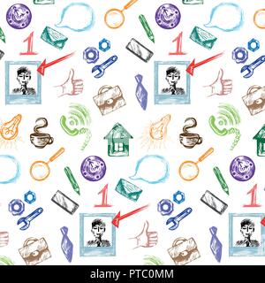 Hand drawn business seamless pattern with financial doodle sketch. Stock Vector