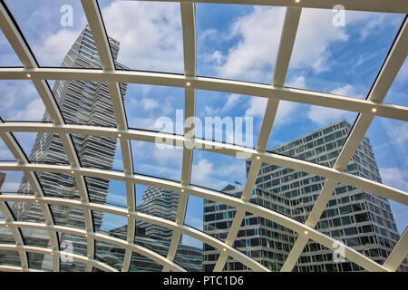 Hague, Netherlands - July 6, 2018: Offices and buildings of the Hague seen from the Central station Stock Photo