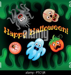 Flat Halloween Icon, Halloween Character and element design Halloween Background, Illustration. Stock Vector