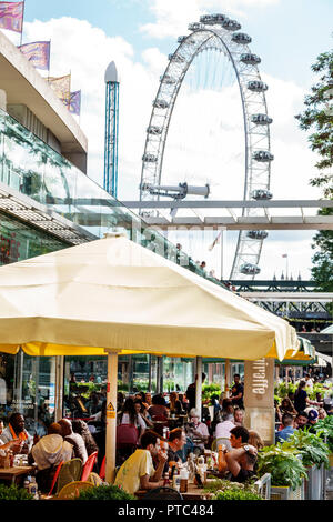 London England,UK,Lambeth South Bank,Southbank Centre center,arts complex venue,Giraffe,restaurant restaurants food dining cafe cafes,al fresco,sidewa Stock Photo