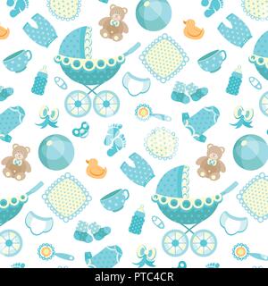 Seamless pattern with baby boy arrival background Stock Vector