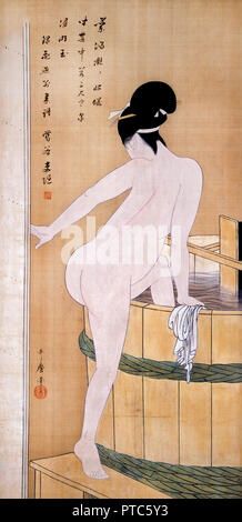 Kitagawa Utamaro, Bathing In Cold Water, Circa 1799, Woodblock prints on paper, MOA Museum of Art, Atami, Japan. Stock Photo
