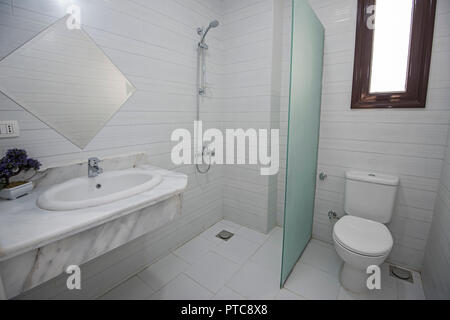 Interior design of a luxury show home bathroom with shower cubicle Stock Photo